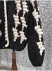 Kadın Örgü Yüksek Kaliteli Örgü Hırka Paltolar 2023 Sonbahar Kış Dış Giyim Kadınlar Siyah Beyaz Tığ Örgüsü Uzun Kollu Günlük