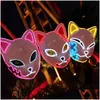 Party Masks Demon Slayer Glowing El Wire Mask Kimetsu No Yaiba Characters Cosplay Costume Accessories Japanese Fox Halloween Led Home Dhccf