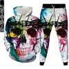 Heren trainingspakken Red Flame Motor Blue Skull Hip Hop Heren Punkkleding Trainingspak Hoodies Joggingbroeken 2 stuks Homme Kostuumsets Maat