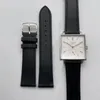 Armbanduhren, quadratisch, echtes Leder, Herrenuhr, mechanisch, minimalistisch, Bauhaus-Dornschließe