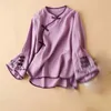 Ethnische Kleidung Damen Frühling Chinesischen Stil Diagonal Revers Knoten Knopf Tops Stickerei Lose Bluse Tägliches Hemd Mädchen Geschenk 1 Stück