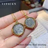 Pendanthalsband Viticen Real 18K Gold AU750 Woman's Ancient Coin Pendant Necklace Athena Original Design Gift For Woman Vintage Fine Jewelry 231020