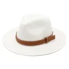 Berets Panamá Soft Shaped Chapéu de Palha Verão Mulheres Homens Ampla Brim Beach Sun Cap UV Protection Belt Trim Fedora