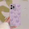 Étuis de téléphone portable Étuis de style coréen pour iPhone12 Purple Tulip 11 ProMax XR Coque de téléphone portable Coque arrière en TPU souple pour iPhone13 XS Silicone Fundas Q231021