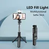 Stativ 3 i 1 trådlös selfie stativ med fyllning av ljus Bluetooth -slutare fjärrkontroll bärbar vikbar monopod för smarttelefon 231020