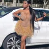 Luxe Roze Diamanten Avondjurk 2024 Sparkly Feather Aso Ebi Galajurk Latino Zwarte Dames Formele Verjaardagsjurk Dans Outfit Prachtige Homecoming Afstuderen