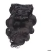 Clip In / On Extensiones de cabello largo ondulado en negro natural Virgen Brasileño Cuerpo humano Onda Ins Extensión 8 piezas / 120 g Productos de entrega de gota Dhczn