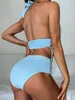 Damenbadebekleidung V-Ausschnitt Halfter Weiblicher Badeanzug Hohe Taille Bikini Frauen Zweiteiliges Set Gepolsterter Badender Badeanzug Schwimmen Dame