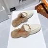 Baotou Diseñador Sandalia Zapatillas de piel de lana Sandalias para mujer Moda para mujer Zapatillas peludas mullidas Invierno Oficina interior Sandalias casuales Fondo plano Negro Blanco Marrón