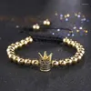 Charm Armband 2023 Micro Pave CZ Beads Imperial Crown Armband Trendy Braid Macame Justerstorlek för kvinnliga män smycken