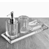 Bath Accessory Set 3/4pcs Glass Lotion Bottle Clear Crystal Bathroom Tray Household Soap Dispenser Accessories Organizer