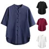 Camisas casuais masculinas camisa de botão de cor sólida literária tradicional tang terno de manga curta japonês quimono samurai roupas yukata