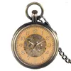 Pocket Watches Antique Bronze Mechanical Watch Automatic Self Winding Retro Open Face Pendant Clock Gifts Male Arrival 2023