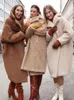 Kvinnors ull blandar faux päls lambwool jacka kvinnor vinter tjock fleece neddy kappa kvinnliga överdimensionerade casual lös långärm varma ytterkläder 231020