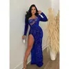 Vestidos casuais iddress lindo reflexão lantejoulas maxi vestido de duas peças conjunto glam strass renda bodysuit lantejoulas longo aniversário clubwear