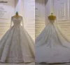 Luxo lantejoulas laço vestido de baile vestidos de casamento com mangas compridas elegante jóia pescoço formal vestidos de noiva rendas voltar princesa dubai árabe vestidos de novia cl2793