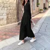 Sıradan Elbiseler 2023 İlkbahar ve Sonbahar Moda Mizaç Retro Sanat V Yağ Dantel Yukarı Düz ​​Renkli Uzun Süper Uzun Elbise Kadınlar İçin