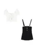 Two Piece Dress Summer Black Bodycon 2 Piece Mini Dress Women Sets Korean Fashion Chic Y2k White Slash Neck Crop Top High Waist Skirt Suits 231020