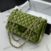 CC Luxury Brand 23A Womens Designer Classic Double Flap Quilted Velvet Green Brown Pink Black Velor Gold Metal Hardware Matelasse Chain Crossbody Shoule