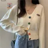 Women's Sweaters Knit Korean Crop Cardigan For Women Oversize Long Sleeve Top Knitwear Autumn Short Outerwear Ladies Clothes V Neck 231020