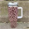 Water Bottles 40Oz 3D Leopard Stainless Steel Tumblers With Handle Bottle Portable Outdoor Sports Cup Beer Mug Insation Travel Vacuu Dhuyl