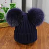 Wide Brim Hats Bucket double natural Pom Poms hat Girls Boys Winter Warm Fur Pompom Ball Knitted Beanies Hat Skullies Cotton Bonnet 231020