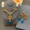 Chains Fashion Vintage Flower Styling Pearl Necklace Earrings Ear Clip Jewelry Set