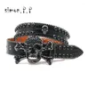 Belts Skull Rhinestone Western Diamond Crystal Studded Genuine Leather Y2K Cowgirl Cowboy For Women Men Jeans