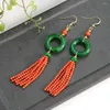 Dangle Earrings Natural Green Jade Red Coral Beads Circle Fringe Classic Beautiful Ear Stud Exclies Hook Lucky Halloween Carnival