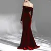 Casual Dresses Luxury Burgundy For Women Off The Shoulder Full Sleeve Bodycon Floor Length Elegant Evening Birthday Party Vestidos