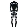 Kvinnor Skeleton Robot 3D Printing Zipper Back Halloween Costume Full Bodysuit Womens Body Suits Tops Dress