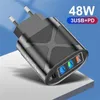 Hot Fast Adapter 48W 3 USB 1PD Typ C Snabbväggladdare Travelladdare för iPhone Samsung Huawei Oppo Xiaomi