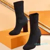 Autumn Winter Boots Socks Heeled Heel Boots Fashion Sexig stickad Elastic Boot Designer Alfabetiska kvinnors skor