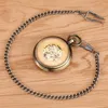 Pocket Watches Antique Bronze Mechanical Watch Automatic Self Winding Retro Open Face Pendant Clock Gifts Male Arrival 2023