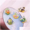 Broches Broches Creative Verre Montagne Sommet Alliage Dessin Animé Dinosaure Cocotier Forme Peinture Badge Vêtements Broche Broches BK Prix Baisse Dhpfk