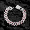 Łańcuchy Hiphop Pink Crystal 14 mm Rhombus Prong Cuban Link Naszyjnik dla kobiet Fl Rhinestones Pave Iced Out Biżuterchains DHT2E