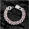 Ketten Hiphop Rosa Kristall 14mm Rhombus Prong Cuban Link Kette Halskette für Frauen FL Strasssteine Pave Iced Out Schmuckketten DHT2E