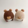 Kapaklar Şapkalar Kış Bebek Beanie Cap Cartoon Bear Ear Koruma Örgü Şapka Toddler Erkek Kızlar Sevimli Koreli Sıcak Çocuklar Tığ Gorros 231020