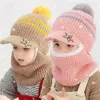 Caps Hats Winter Kids Plus Fleece Beanie Thick Warm Knitted Balaclava Cap For Child Outdoor Girls Boys Face Cover Hairball Bib Mask 231020