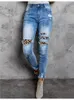 Женские повседневные рваные леопардовые лоскутные джинсы-карандаш