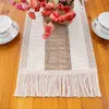 Chemin de Table bohème lin grossier fil de coton tissé Crochet décoration de fête longue drapeau gland nappe 231020