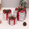 Caja de regalo de decoraciones navideñas, caja de regalo de Navidad de tela con lentejuelas, artículo apilable de tres piezas, suministros de decoración de escena festiva