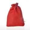 Jewelry Pouches LANWAYLUCKY 50pcs/lot 10x14cm Red Burlap Drawstring Jute Packaging Display Christmas Wedding Gift Febric Bags