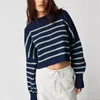 Women's Sweaters Striped Sweater Autumn Loose Pullover Tops Korean Thick Warm Winter Jumper Female Vintage Blue Green Knitted