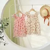 Robes de fille 0-7T Gril robe d'été vêtements de bébé floral mignon gaze blanche et rose belle jupe cadeau d'impression de points colorés 2023