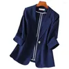 Costumes pour femmes S-4xl Blue Striped Oversdizers Blazers for Women 2023 Fashion coréenne Single Pœux Chic Coats Office Bureau Veste décontractée