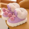 Slipper Cute Pom Rabbit Toddler Girls Slippers PU Leather Plush Thick Children Slippers Winter Warm Soft Anti Slip Kids Indoor Shoes 231020