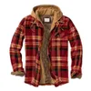 Mens Jackets Cotton Flannel Shirt Jacket with Hood Long Sleeve Quilted Lined Plaid Coat Button Down Thick Hoodie Outwear 231020