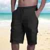 Shorts pour hommes Hommes Été Coton Lin Casual Lâche Cargo Cordon Pantalon Poches Pantalon de vacances Haute Qualité Vêtements M-3XL 2023