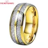 Band Rings 8mm Wedding Band Tungsten Engagement Rings For Men Women Domed Meteorite Inlay Comfort Fit 231021